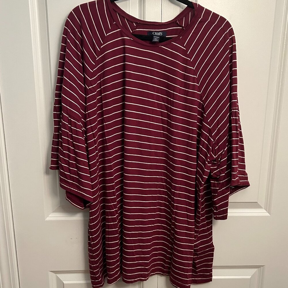 Chaps (Kohls) - 3/4 Sleeve Maroon Striped Blouse - Size 3X